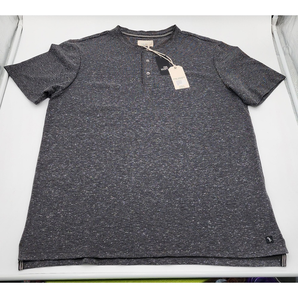 Civil Society Riley Henley Mens L Heather Black NWT Short Sleeve Textured Shirt